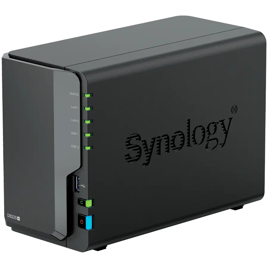 Synology DS225+, Tower, 2-bays 3.5'' SATA HDD/SSD, CPU Inte Celeron J4125 4-core (4-thread) 2.0 GHz, burst up to 2.7 GHz, 2 GB DDR4 non-ECC (expandable up to 6 GB), 1xRJ-45 1GbE LAN, 1xRJ-45 2.5 GbE LAN, 2xUSB 3.2 Gen 1, 1.3 kg, 3yr warranty - image 2