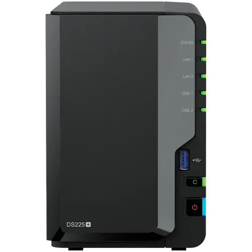 Synology DS225+, Tower, 2 θέσεις 3.5'' SATA HDD/SSD, CPU Intel Celeron J4125 4 πυρήνων (4 threads) 2.0 GHz, burst έως 2.7 GHz, 2 GB DDR4 non-ECC - 1
