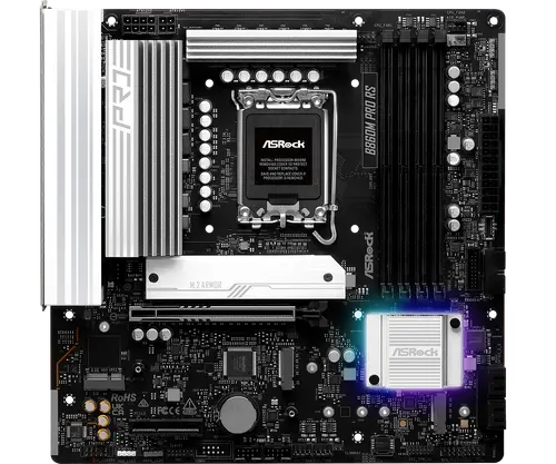 ASROCK MB Desktop B860M Pro Rs, S.1851, 4x DDR5, 1x PCIe 5.0 x16, 1x PCIe 4.0 x4, 1x Blazing M.2, 2x Hyper M.2, 4x SATA3, 2x USB-C, 7x USB 3.2, 6x USB 2.0, 1x RJ-45 2.5GB Lan, 1x HDMI, 1x DP 1.4, mATX - image 1