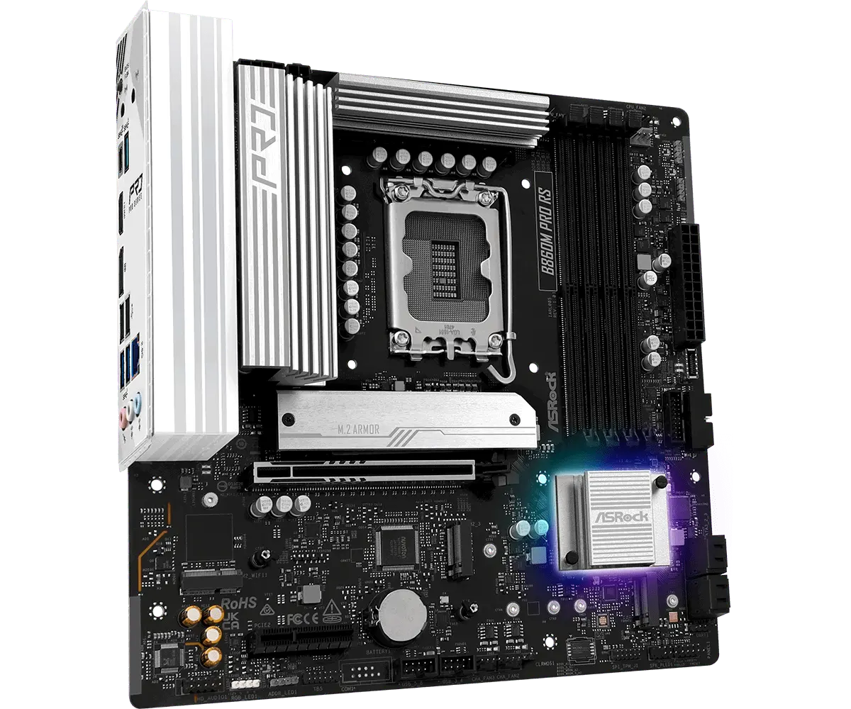 ASROCK MB Desktop B860M Pro Rs, S.1851, 4x DDR5, 1x PCIe 5.0 x16, 1x PCIe 4.0 x4, 1x Blazing M.2, 2x Hyper M.2, 4x SATA3, 2x USB-C, 7x USB 3.2, 6x USB 2.0, 1x RJ-45 2.5GB Lan, 1x HDMI, 1x DP 1.4, mATX - image 2