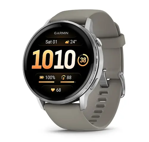 Garmin Venu® 4 - 45 мм - Venu® 4 - 45 мм, Silver с Silver Gray силиконова каишка 010-03014-01