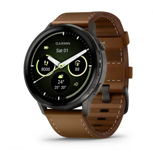 Garmin Venu® 4 - 45 мм - Venu® 4 - 45 мм, Slate с Brown кожена каишка 010-03014-03
