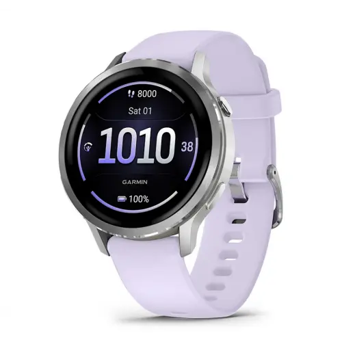 Garmin Venu® 4 - 41 мм - Venu® 4 - 41 мм, Silver с Periwinkle силиконова каишка 010-03013-01