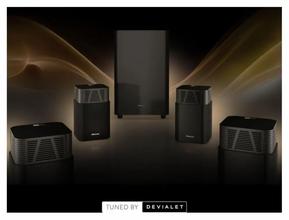 Аудио система, Hisense HT Saturn, 4.1.2Ch Sound Bar with Wireless Subwoofer, 720W, Dolby Atmos, Tuned by Devialet , DTS:X,Quad Satellite Speakers , Black - image 6