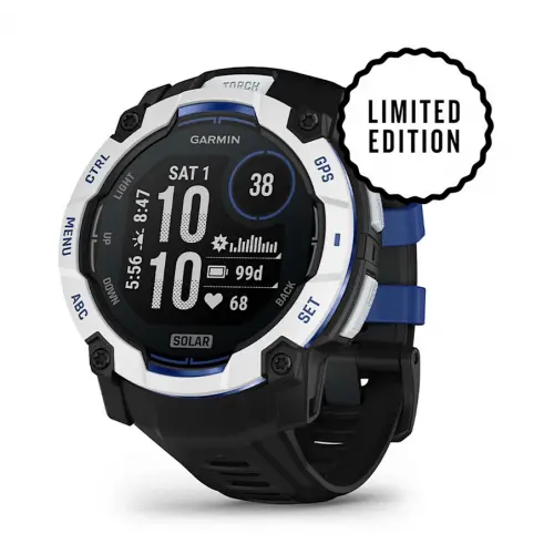 Garmin Instinct® 3 – 50 мм, Solar - Instinct® 3 – 50 мм, Solar - Whitestone с Black/Bolt Blue каишка 010-02935-03