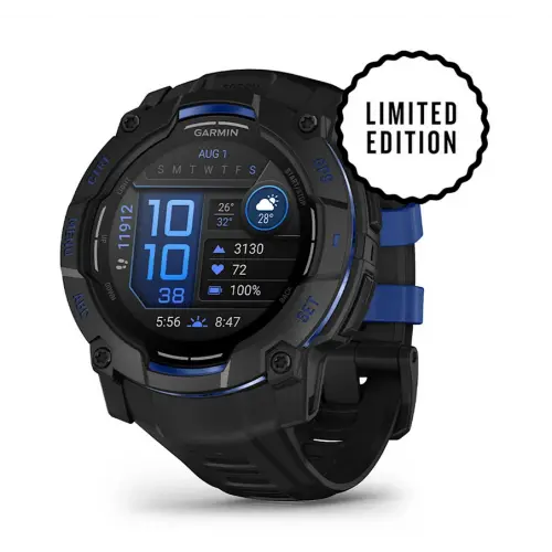 Garmin Instinct® 3 – 50 мм, AMOLED - Instinct® 3 – 50 мм, AMOLED - Black с Black/Bolt Blue каишка 010-03020-03
