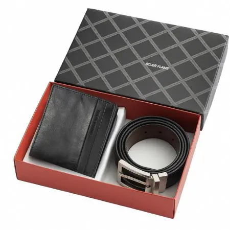 Мъжки комплект портфейл и колан Silver Flame - 100 см - image 7