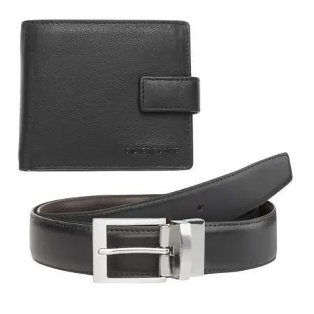 Мъжки комплект портфейл и колан Silver Flame - 100 см