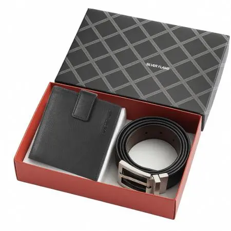 Мъжки комплект портфейл и колан Silver Flame - 100 см - image 7