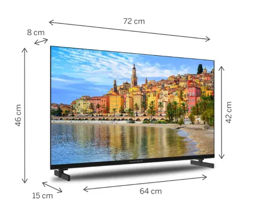Телевизор, Thomson Smart FHD TV 32"; Google TV; 1920 x 1080 (FHD), DLED, 60 Hz, DVB-T/T2/C/S/S2, Wi-Fi, Bluetooth, LAN, HDMI 3 (1.4), USB 2 (2.0), 12 Volt adapter included, Side Feet, Black - image 2