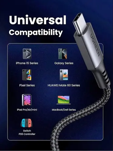 USB-C КЪМ USB-C КАБЕЛ ЗА ДАННИ И ЗАРЕЖДАНЕ – 60W 1м (US567) UGREEN - СИВ - image 3