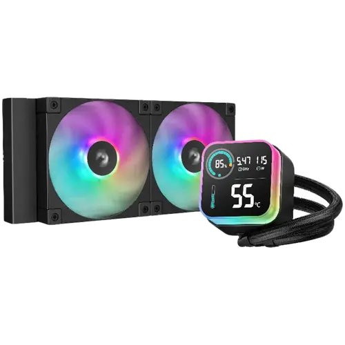 DeepCool LQ240, 240mm CPU Liquid Cooler, 2x120mm ARGB PWM Fans, LED Screen, Anti-Leak Technology, Black, LGA1851/1700/1200/1151/1150/1155, AMD AM5/AM4, 5Y, R-LQ240-BKLSMW-G-1