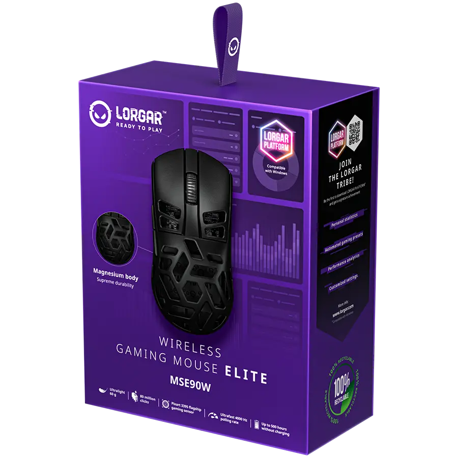 LORGAR MSE90W, Magnesium Alloy Wireless Gaming Mouse Elite, Black - image 10