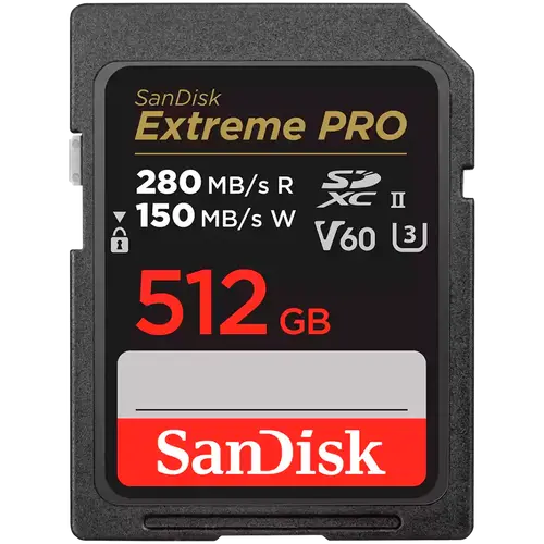 SANDISK Extreme PRO 512GB V60 UHS-II SD cards, 280/150MB/s,V60,C10,UHS-II