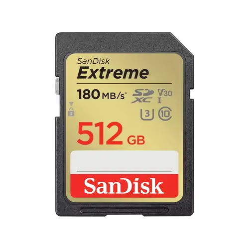 SanDisk Extreme 512GB SDXC Memory Card + 1 year RescuePRO Deluxe up to 180MB/s & 130MB/s Read/Write speeds, UHS-I, Class 10, U3, V30