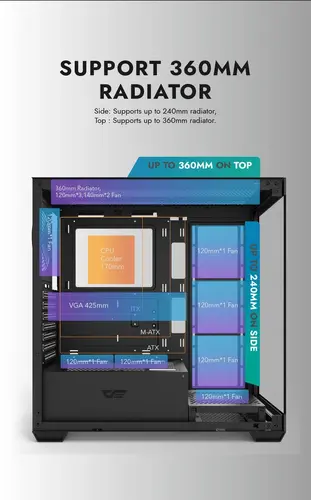 Darkflash кутия Case ATX - DS900 Black - 7 x 120 mm A-RGB fans included, USB-C - image 9