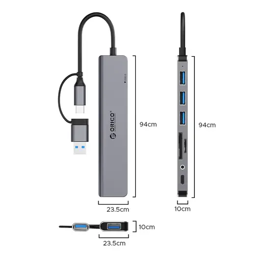 Orico хъб HUB USB3.0/2.0 HUB 8 port USB-C/A - YSA8-U3-GY-BP - image 1