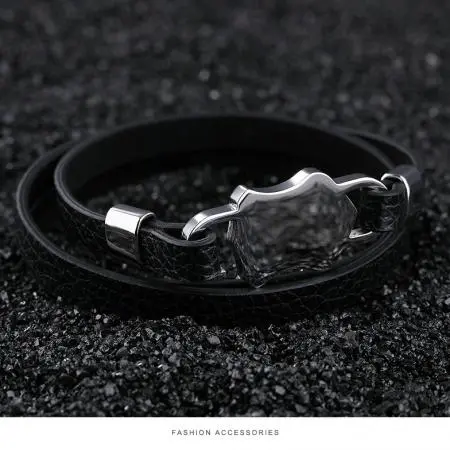 Мъжка кожена гривна с плочка SILVER FLAME - image 1