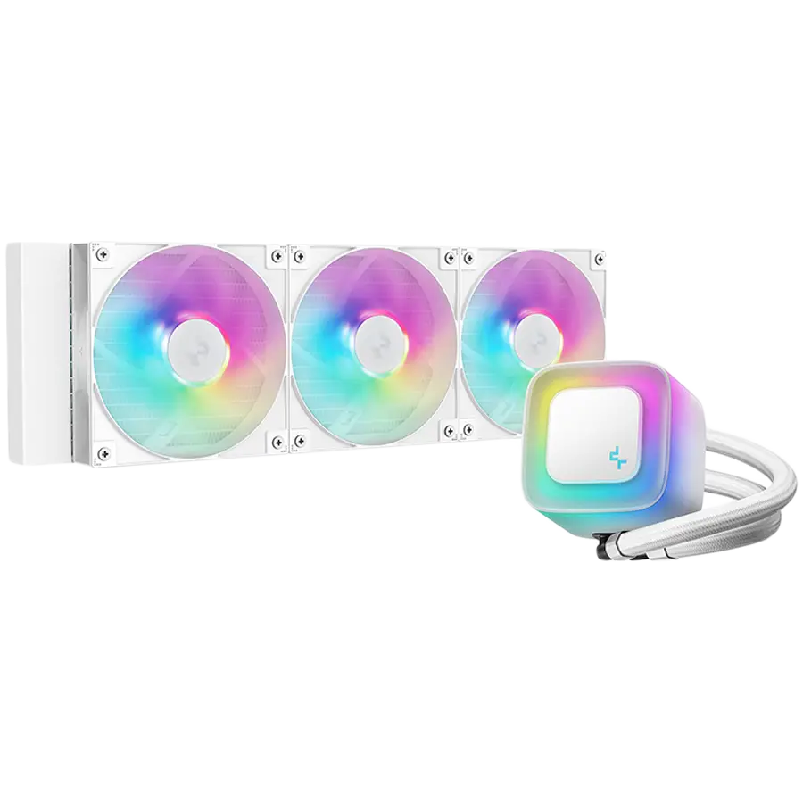 DeepCool LE360 WH V2, Υδρόψυξη CPU 360mm, 3x120mm ανεμιστήρες PWM ARGB, μπλοκ ARGB, λευκό, LGA1851/1700/1200/1151/1150/1155, AMD AM5/AM4