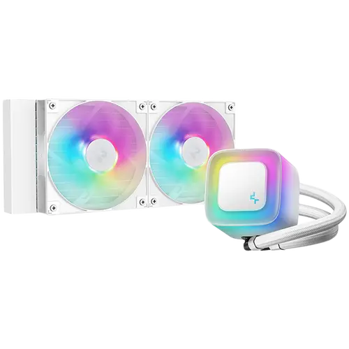 DeepCool LE240 WH V2, 240mm CPU Liquid Cooler, 2x120mm PWM ARGB Fans, ARGB block, White, LGA1851/1700/1200/1151/1150/1155, AMD AM5/AM4, R-LE240-WHAMMN-G-2, 3Y