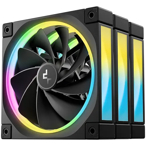 DeepCool FL12R 3IN1, 3x120mm ARGB Reverse Fans, Daisy Chain, 8-pin Cable, PWM, Fluid Dynamic Bearing, PBT, 3 pack, ARGB Halo, R-FL12R-BKAPN3-G, 3Y