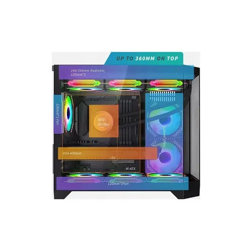 Aigo κουτί Case mATX - FT418 μαύρο - περιλαμβάνονται 6 ανεμιστήρες A-RGB 120 mm - 9