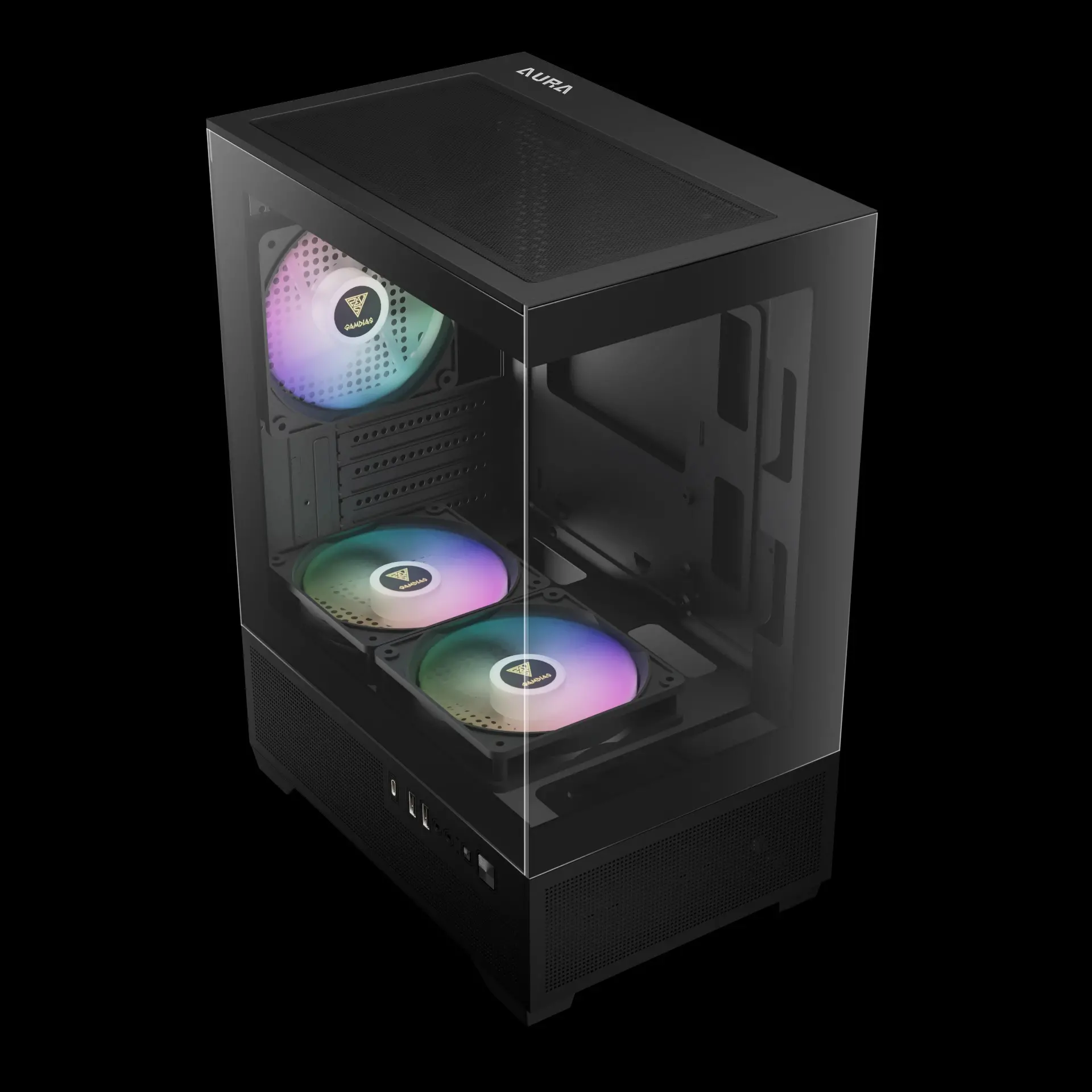 Gamdias кутия Case mATX - AURA GC9M Elite - 3 x 120 mm A-RGB, USB-C, Tempered Glass - image 2