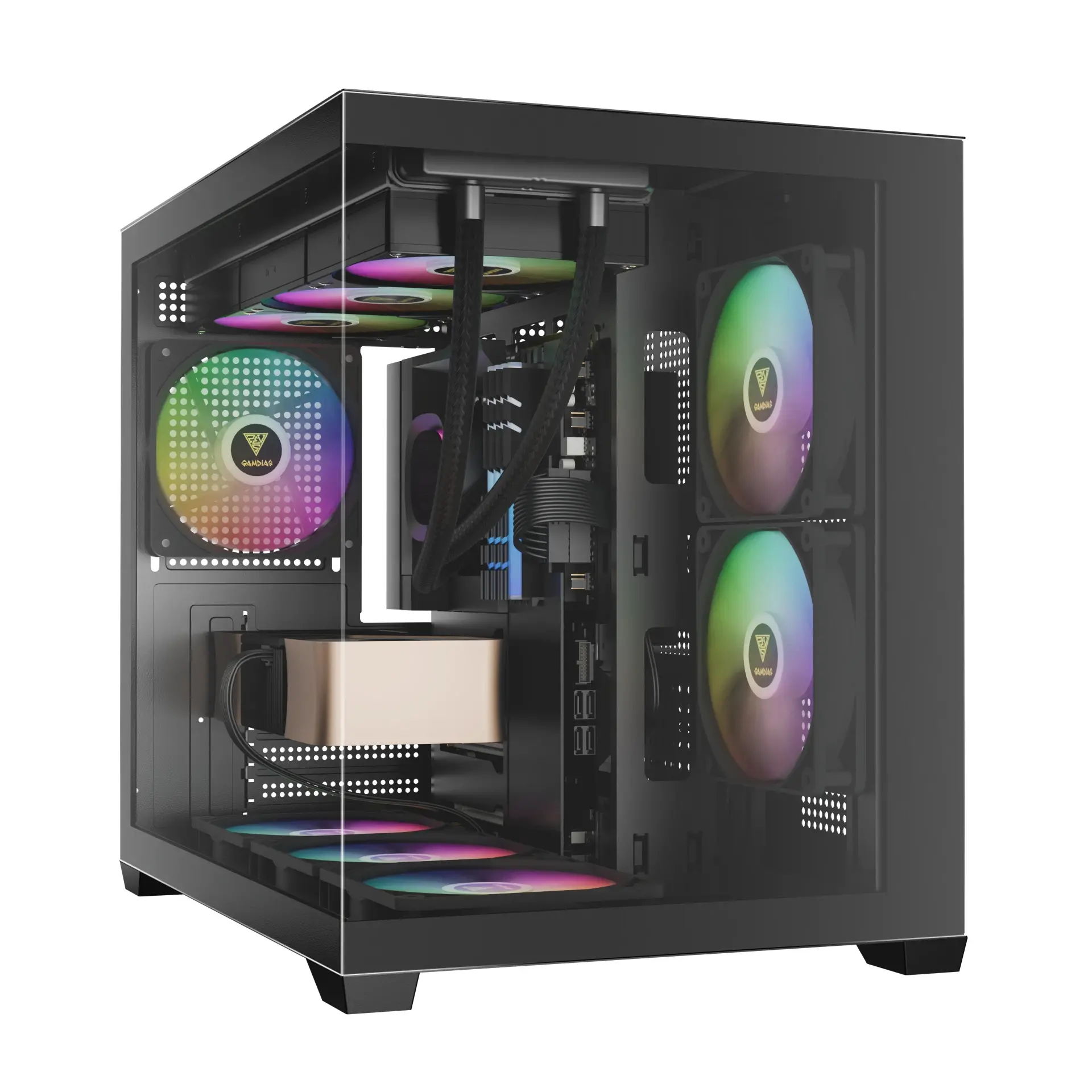 Gamdias κουτί Case mATX - AURA GC10M v2 - 3 x 120 mm A-RGB, USB-C, Tempered Glass