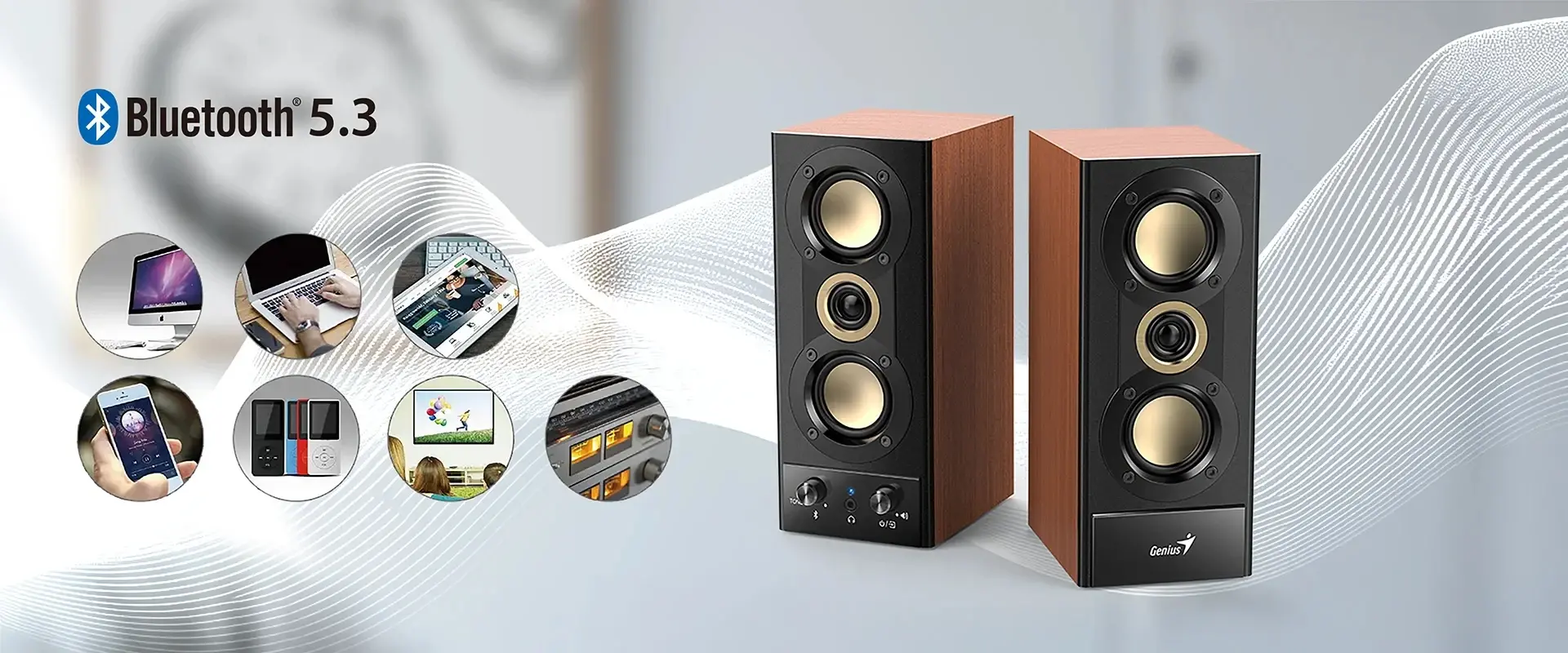 Genius ηχεία Speakers 2.0 - SP-HF800BT - 20W RMS, Bluetooth 5.3, ξύλινα - image 5