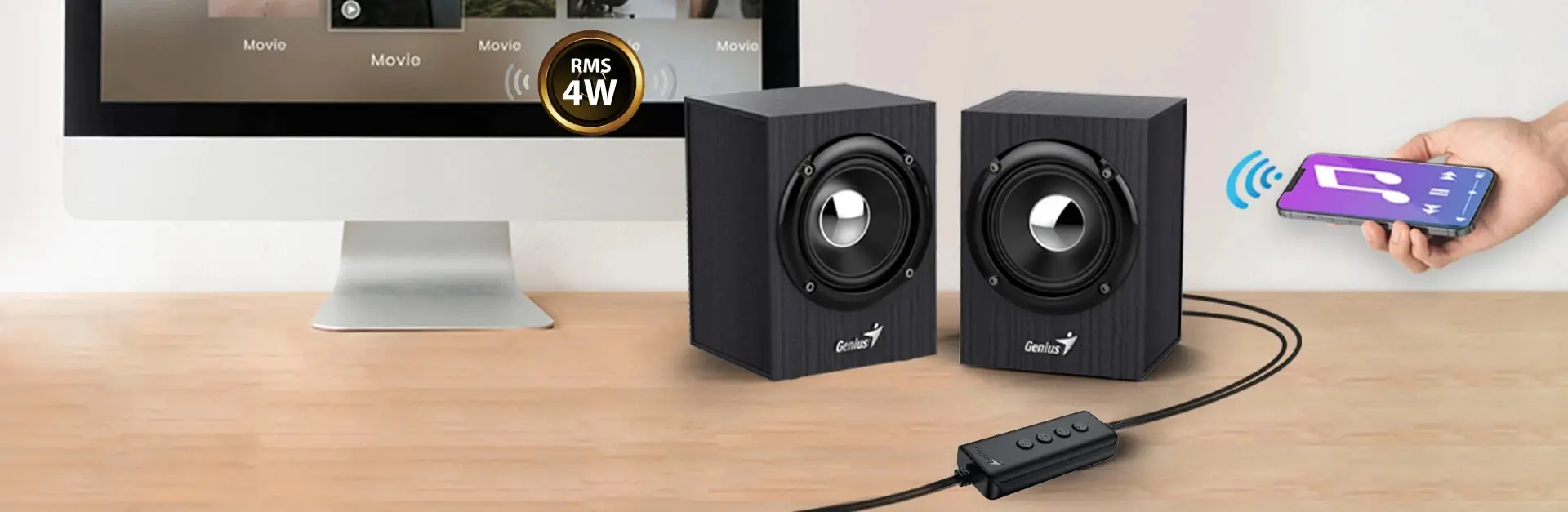 Genius тонколони Speakers 2.0 - SP-HF385BT - 4W RMS, Bluetooth 5.0, Wood - image 4