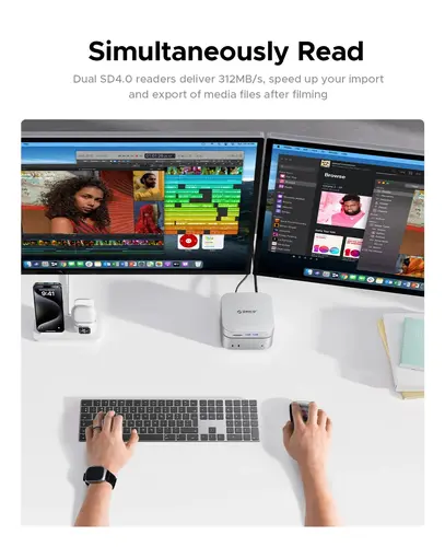 Orico докинг станция SSD Docking station M.2 NVMe - USB4(40Gbps) x 1, USB3.2(10Gbps) x 3, M.2 SSD x 2, SD/TF 4.0 - MiniLink M47P-EU-SV - image 7