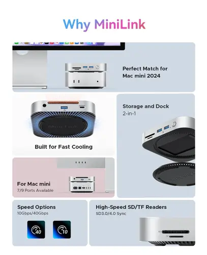 Orico докинг станция SSD Docking station M.2 NVMe - USB4(40Gbps) x 1, USB3.2(10Gbps) x 3, M.2 SSD x 2, SD/TF 4.0 - MiniLink M47P-EU-SV - image 8