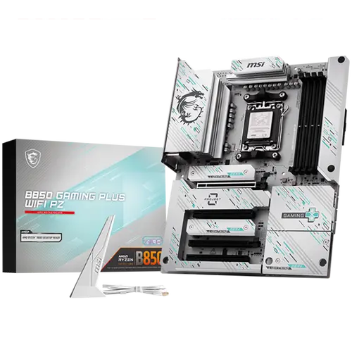 MSI B850 GAMING PLUS WIFI PZ, ATX, Socket AM5, Back Connectors, 4x DDR5 Dual Channel DDR5 up to 8200(OC)MHz, 4x PCIe x16 slot, 3x M.2 slot, 4x USB 2.0, 1x USB 5Gbps, 1x USB 10Gbps, 2x USB 10Gbps Type-C, DP, 7.1 HD Audio, 5G LAN, WiFI 7, BT, 3Y