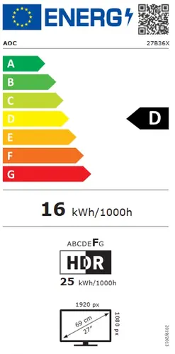 Монитор, AOC 27B36X, 27" IPS WLED, 1920x1080@144Hz, 4ms GtG, 0.5ms MPRT, 300cd m/2, 1500:1, DCR 20M:1, Adaptive Sync, FlickerFree, Low Blue Light, Tilt, HDMI, DP - image 9