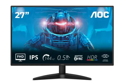 Монитор, AOC 27B36X, 27" IPS WLED, 1920x1080@144Hz, 4ms GtG, 0.5ms MPRT, 300cd m/2, 1500:1, DCR 20M:1, Adaptive Sync, FlickerFree, Low Blue Light, Tilt, HDMI, DP