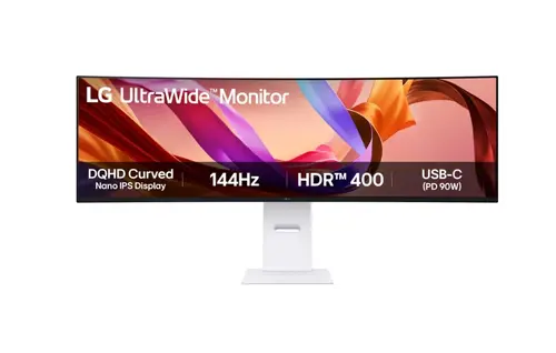 Монитор, LG 49U950A-W, 49" 32:9 Curved UltraWide Dual QHD 5K 5120x1440 NANO IPS 1ms MBR, 144 Hz, 5ms, 400 cd/m2, 1000:1, HDR400, DCI-P3 98%,  USB Type-C, PD 90W, FreeSync, G-SYNC, PIP, 2 PBP, HDMI, DisplayPort, Speacer 2ch 10W, Tilt, Height, Swivel, Tiltan