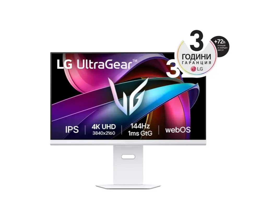 Монитор, LG 32G810SA-W, 31.5" UltraGear IPS smart webOS 24, 1ms (GtG), 144Hz, 1000:1, 400cd/m2, 4K (3840x2160), FreeSync, G-SYNC, VRR, HDR 10, DCI-P3 95%, USB-C (PD 65W), AI, HDMI, DisplayPort, Speacers 7W x 2, Bluetooth, LG Switch, Height Adjustable,Tilt, Swive