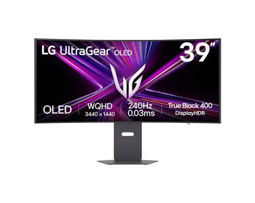 Монитор, LG 39GX900A-B, 39", OLED UltraGear 21:9 Curved, 0.03 ms, WQHD (3440x1440), 240Hz, HDR 10, 1500000:1, 250 cd/m2, DCI-P3 98.5%, VRR, Free-sync, G-Sync, USB-C, PD 65W, HDMI, DP, PBP, Speakers 7Wx2, LG Switch, Height, Swivel, Tilt, Black