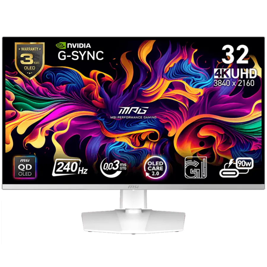 MSI MPG 321URXW QD-OLED Gaming Monitor, 31.5" 240Hz, UHD (3840x2160) 16:9, QD-OLED, 0.03ms, 250nits, 1500000:1, 178/178, G-Sync Compatible, suport
