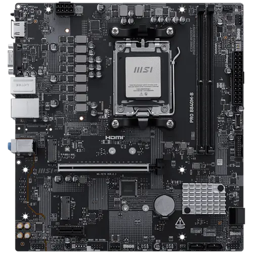 MSI PRO B840M-B, mATX, Socket AM5, 2x DDR5 Dual Channel DDR5 up to 8000(OC)MHz, 1x PCIe x16 slot, 2x M.2 slot, 2x USB 2.0, 4x USB 5Gbps, HDMI, VGA, 7.1 HD Audio, 2.5G LAN, 3Y - image 1
