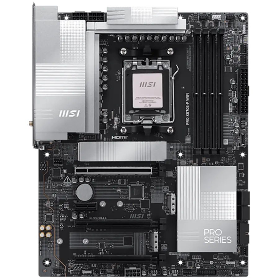 MSI PRO X870E-P WIFI, ATX, Socket AM5, 4x DDR5 Dual Channel DDR5 up to 8200(OC)MHz, 3x PCIe x16 slot, 3x M.2 slot, 4x USB 2.0, 2x USB 5Gbps, 2x USB 10Gbps, 1x 20Gbps Type-C, 1x 40Gbps Type-C, HDMI, 7.1 HD Audio, 5G LAN, WiFI 7, BT, 3Y - image 1