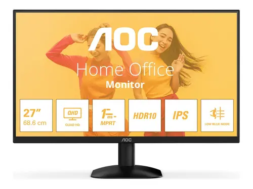 Monitor, AOC Q27B35E, 27" IPS WLED, 2560x1440@75Hz, 4ms GtG, 1ms MPRT, 300cd m/2, 1500:1, 20M:1 DCR, Adaptive Sync, FlickerFree, Low Blue Light - 1