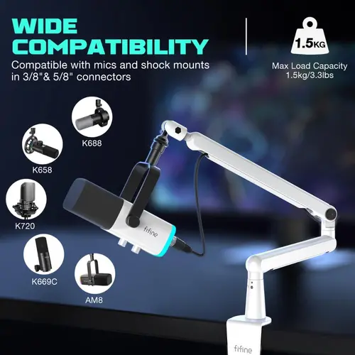 Βάση μικροφώνου FIFINE BM88 White High End Boom Arm Stand - 5