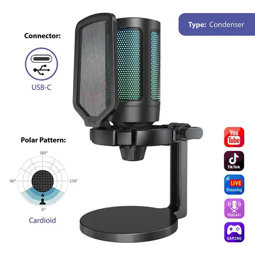 Настолен микрофон FIFINE A6NEO RGB - Black - image 4