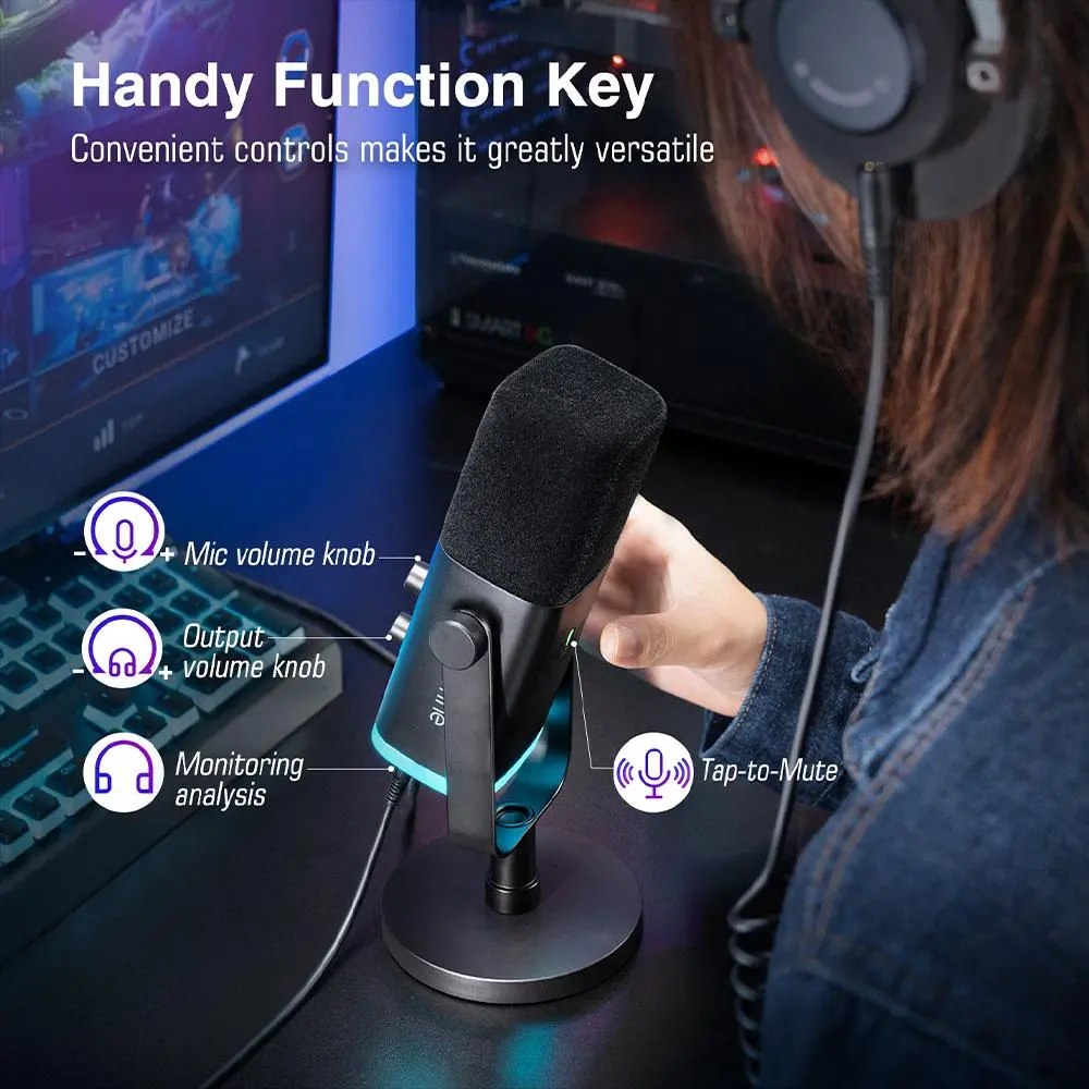 Настолен микрофон FIFINE AM8 Dynamic RGB XLR/USB- Black - image 6