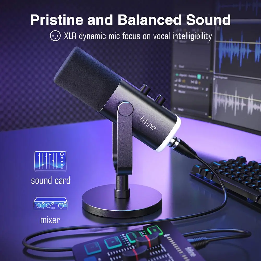 Настолен микрофон FIFINE AM8 Dynamic RGB XLR/USB- Black - image 9