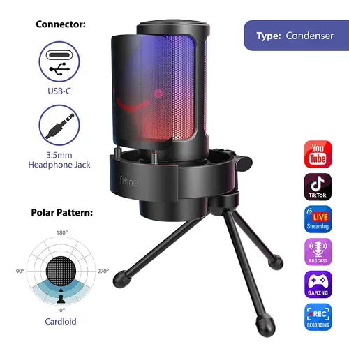 Настолен микрофон FIFINE A8V RGB - Black - image 1