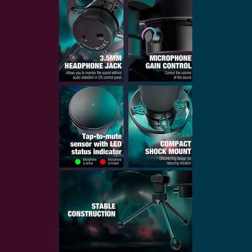 Настолен микрофон FIFINE A8V RGB - Black - image 3