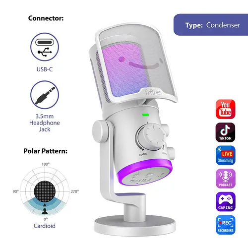 Настолен микрофон FIFINE AM6 RGB - White - image 9