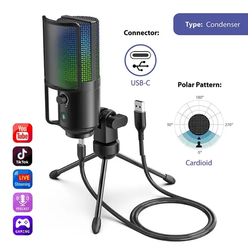 Настолен микрофон FIFINE K669 PRO2 RGB - Black - image 3